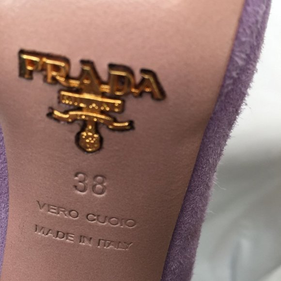 Prada Womens High Heels 38 Lavendar Suede Scalloped Edge Platform Leather Pumps - Picture 11 of 11